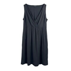 Eileen Fisher Dress sz L Black Linen Blend V-Neck Sleeveless minimalist